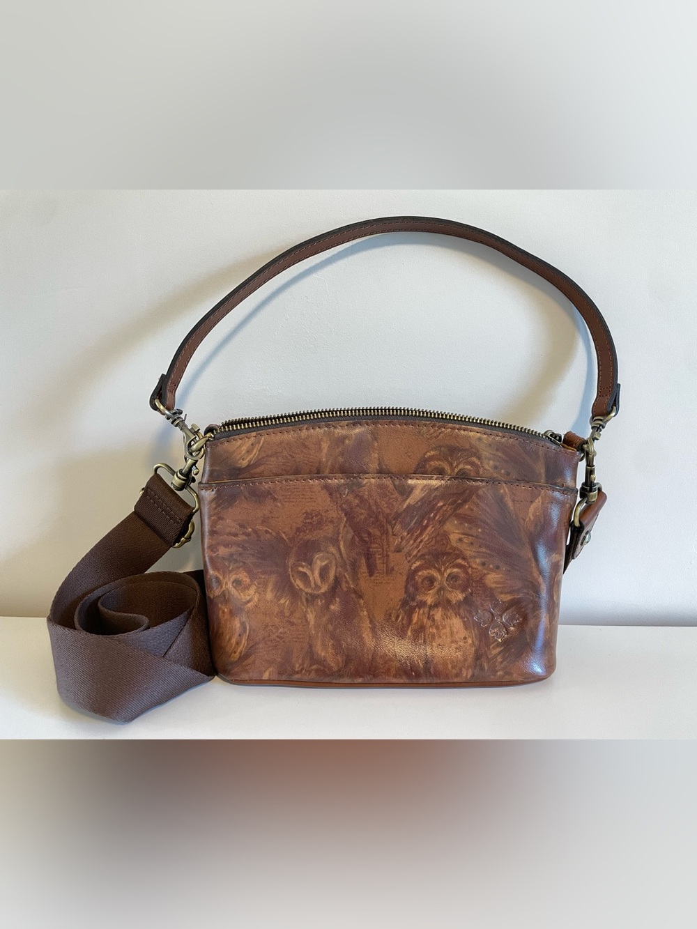 NWOT Patricia Nash Brown Leather Handbag Owl Pattern *Rare* - Picture 3 of 11